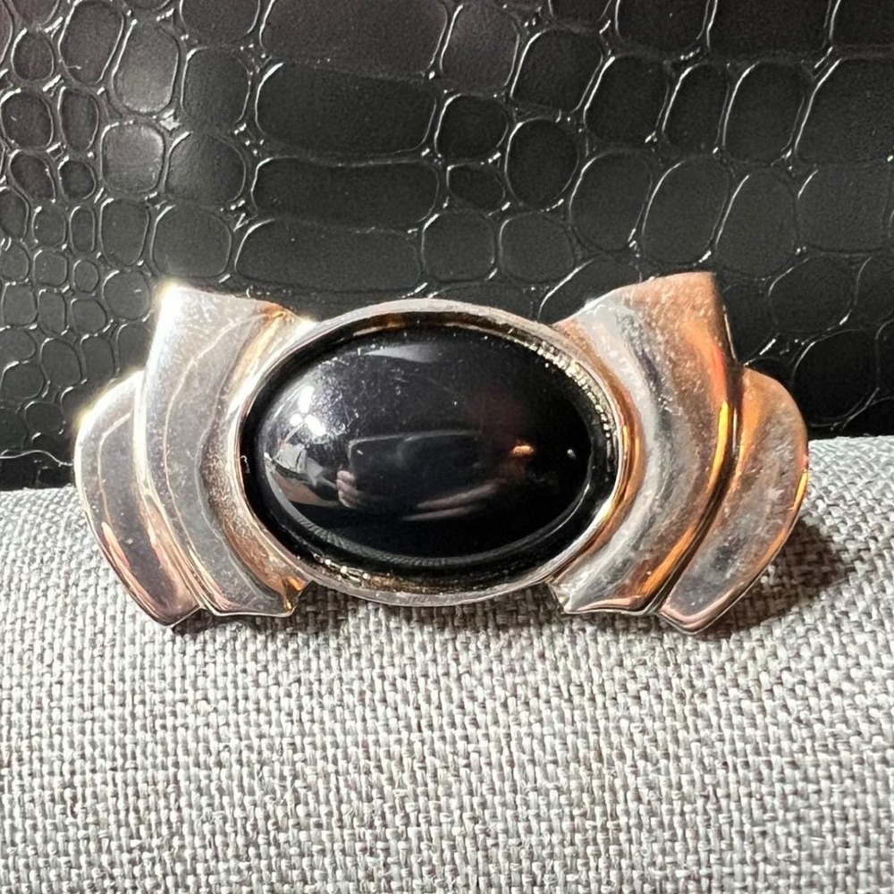 Accessocraft NYC Vintage‎ Silver Tone Faux Onyx Scarf Clip Goth